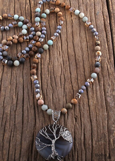 Boho Necklace, RH Precious Lava Stone, Tree of Life